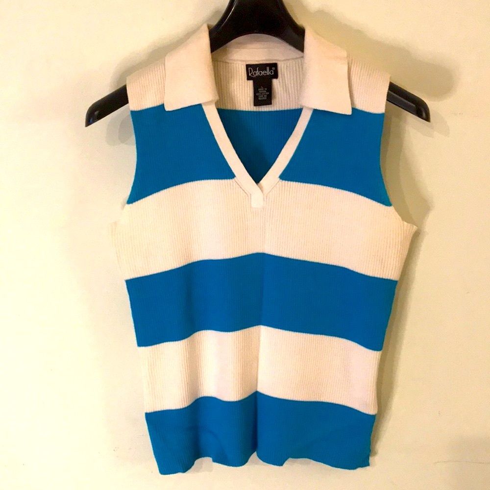 Rafaella Turquoise Sleeveless Striped Top Large